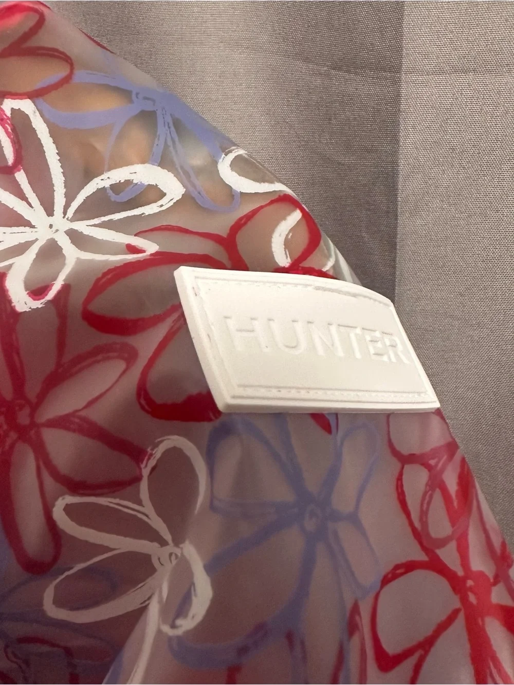 HUNTER Kids Red White Floral Transparent Raincoat Jacket Youth Girls 8